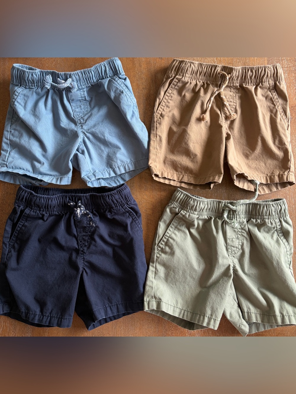 Four-Pack Cat & Jack Elastic-Waist Play Shorts - Light Blue, Tan, Navy, Olive
